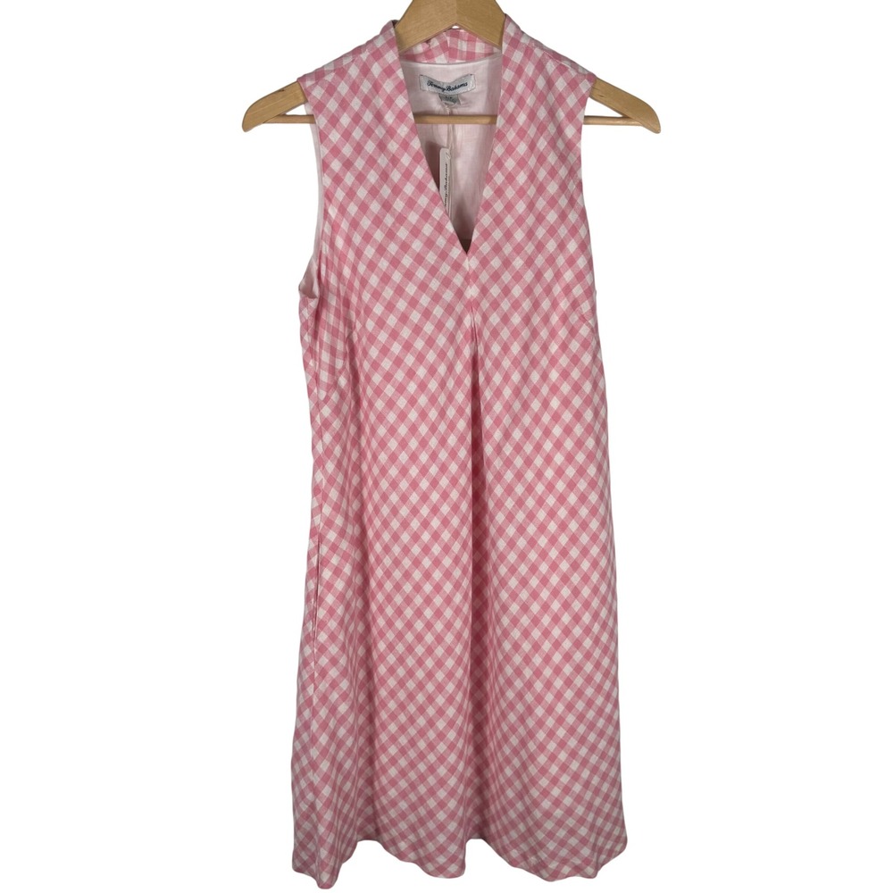 Tommy Bahama Bonita Check Shift Dress Womens S Pink Gingham Linen Blend NEW